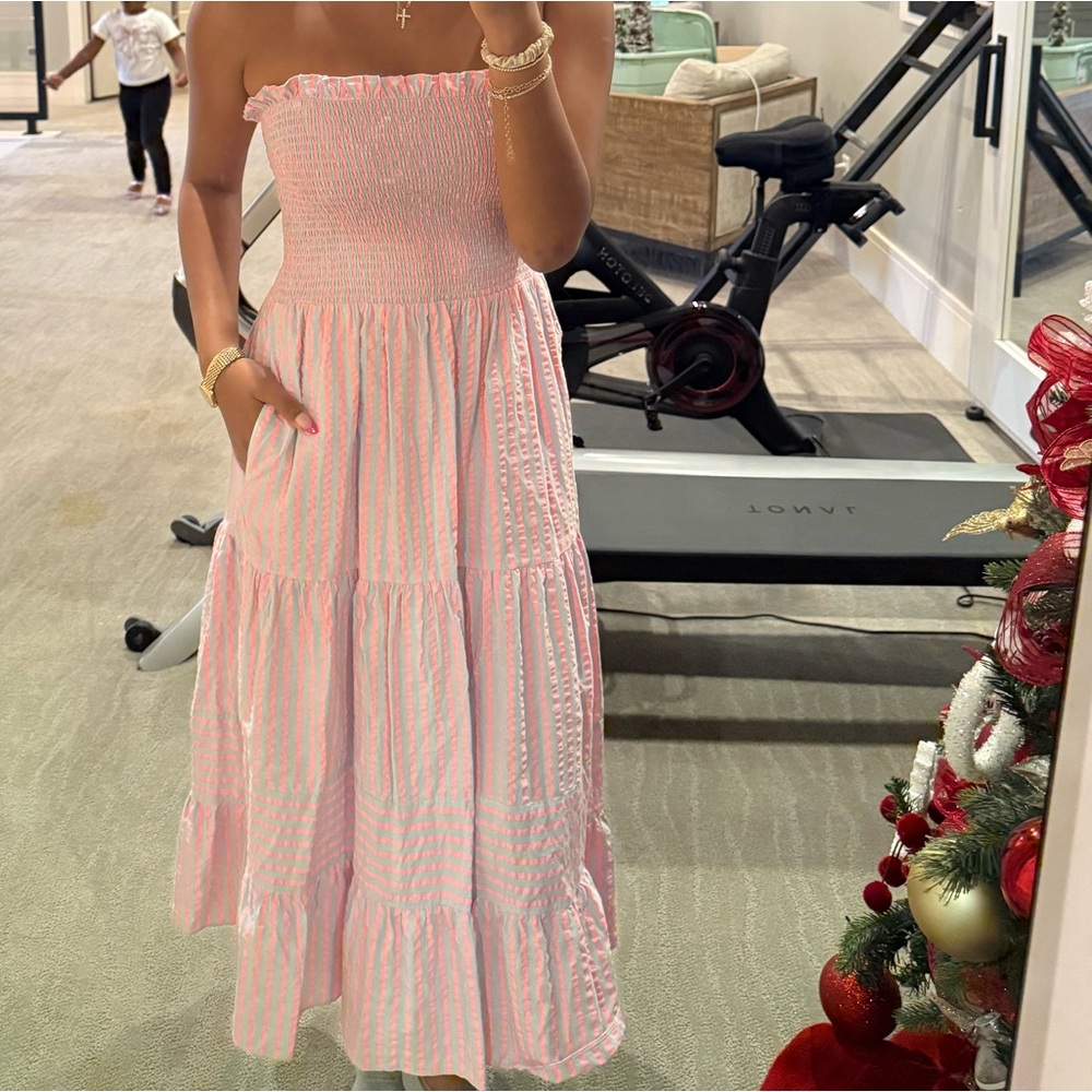 Draper James Pink and White Strapless Dress